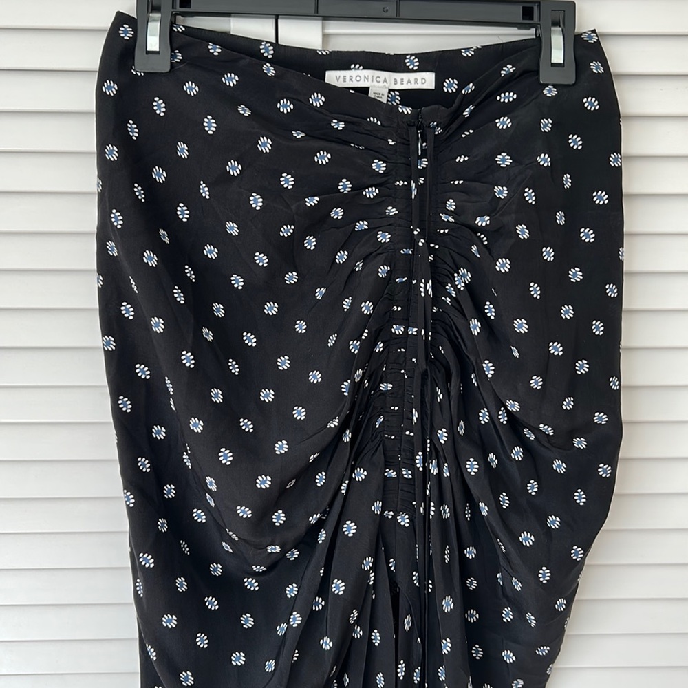 Veronica Beard Black Floral Drawstring Midi Skirt 6